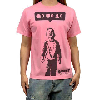 新品 ビッグプリント バンクシー 泣く子供 インスタ いいね  ピンク Tシャツ(Tシャツ/カットソー(半袖/袖なし))