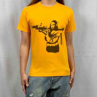 新品 ビッグプリント バンクシー モナリザ ロケットバズーカ オレンジ Tシャツ