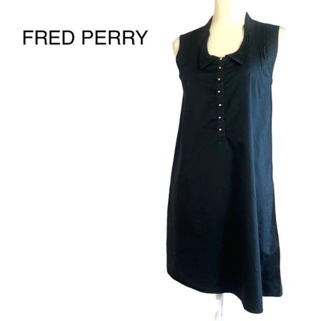 FRED PERRY(フレッドペリー)の美品　フレッドペリー　ノースリーブワンピース　 M コットン/リヨセル　金ボタン レディースのワンピース(ひざ丈ワンピース)の商品写真