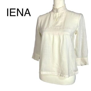 イエナ(IENA)の美品　IENA スキッパーシャツ　レース刺繍　ML相当　綿/麻　プルオーバー(シャツ/ブラウス(長袖/七分))