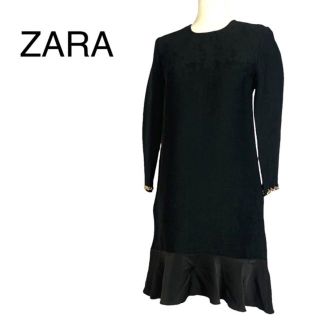 ザラ(ZARA)の美品　ザラ　長袖ワンピース　ゴールドチェーン袖　M相当　ポリエステル系　ひざ丈(ひざ丈ワンピース)