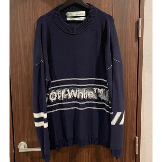 オフホワイト(OFF-WHITE)のSALE【off-white】オフホワイト /ニット/紺/L/美品(ニット/セーター)