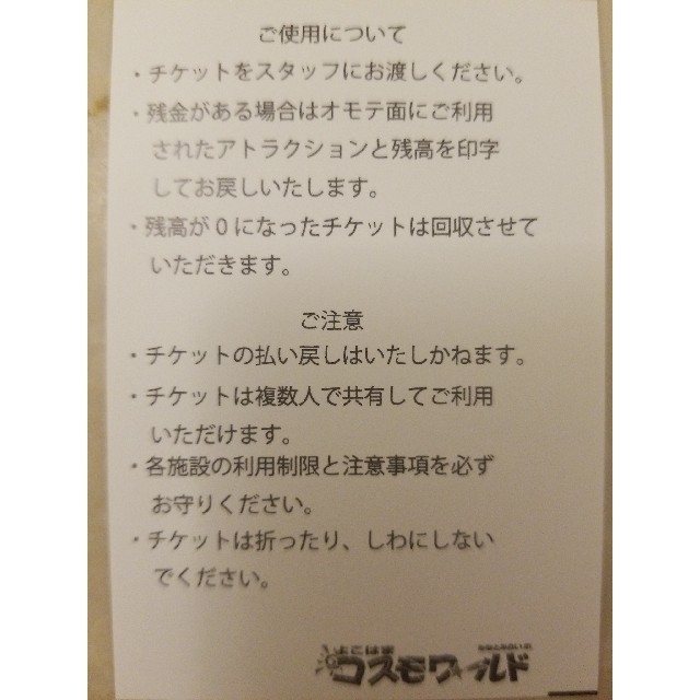 【10000円分】横浜 よこはまコスモワールド 未使用チケット 追跡・補償付き