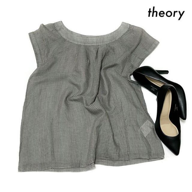 theory(セオリー)のtheory セオリー★グレンチェック柄 フレンチ袖ブラウス シルク混 グレー レディースのトップス(シャツ/ブラウス(半袖/袖なし))の商品写真