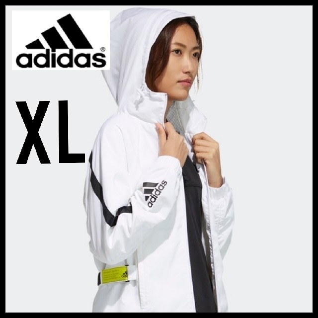 adidas(アディダス)の【大きいサイズ美品】adidas★フード付きブルゾン★トラックジャケット★白XL レディースのジャケット/アウター(ブルゾン)の商品写真