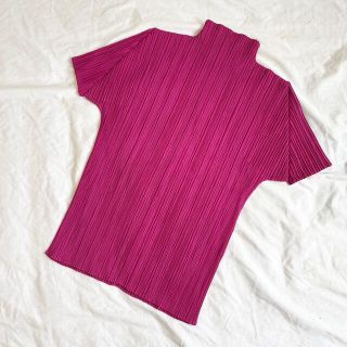 プリーツプリーズイッセイミヤケ(PLEATS PLEASE ISSEY MIYAKE)の美品 サイズ3 プリーツプリーズ ハイネック半袖カットソー パープル(カットソー(半袖/袖なし))