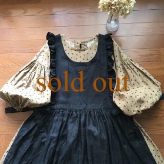 ハンドメイド☆リネンフリルリボンエプロンワンピース