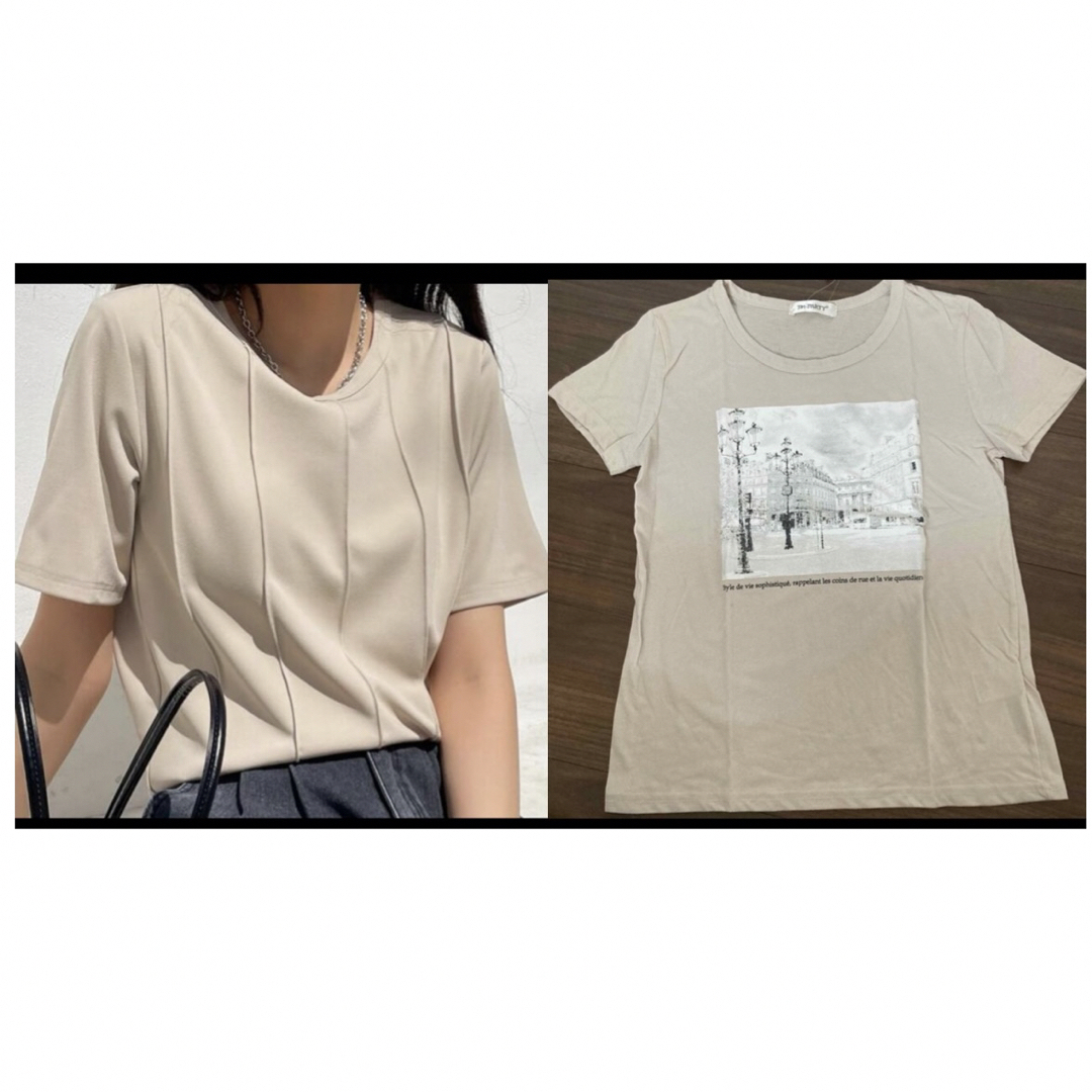 しまむら(シマムラ)の【新品】Tシャツ　カットソー　２枚セット　ベージュ系 レディースのトップス(Tシャツ(半袖/袖なし))の商品写真