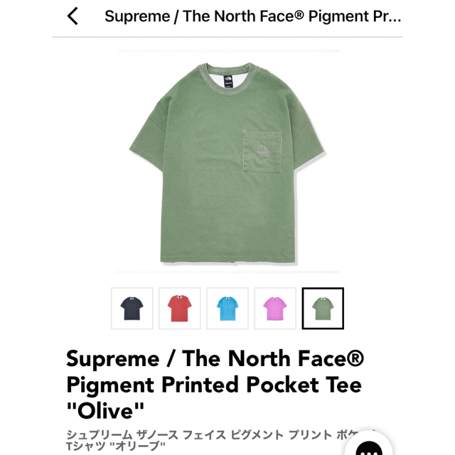 Tシャツ/カットソー(半袖/袖なし)Supreme × TNF Printed Pocket Tee Olive L