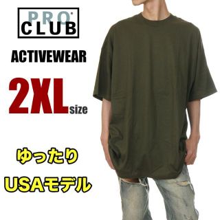 【新品】PRO CLUB 半袖 Tシャツ 2XL カーキ 深緑 プロクラブ(Tシャツ/カットソー(半袖/袖なし))