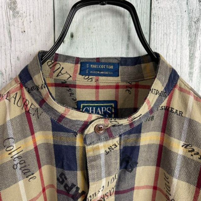 CHAPS(チャップス)の90's CHAPS チャップス ラルフローレン　英文字チェックノーカラーシャツ メンズのトップス(シャツ)の商品写真