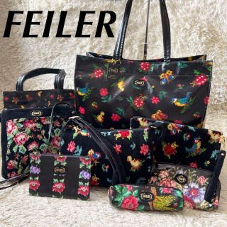 フェイラー(FEILER)の【セット】フェイラー トートバッグ ショルダーバッグ ハイジ 花柄 ブラック(トートバッグ)