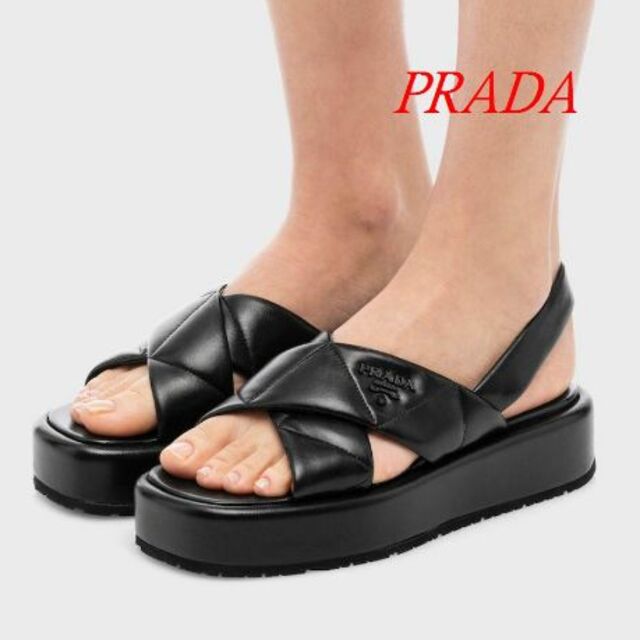 PRADA キルトナッパレザー フラットフォームサンダル♫-