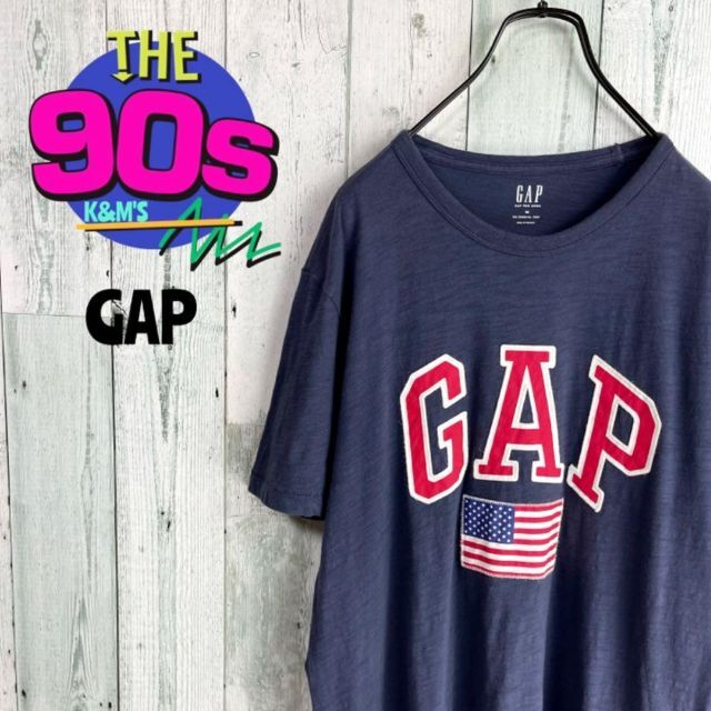 90's GAP ギャップ  星条旗　ビッグロゴ刺繍　Tシャツ