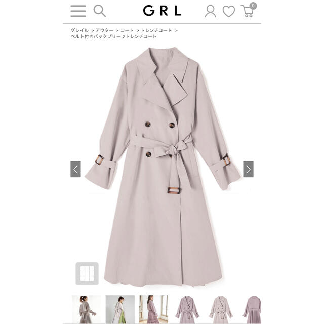 GRL(グレイル)のGRL  ベルト付きバックプリーツトレンチコート レディースのジャケット/アウター(トレンチコート)の商品写真