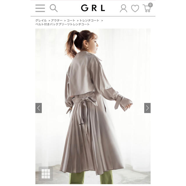 GRL(グレイル)のGRL  ベルト付きバックプリーツトレンチコート レディースのジャケット/アウター(トレンチコート)の商品写真