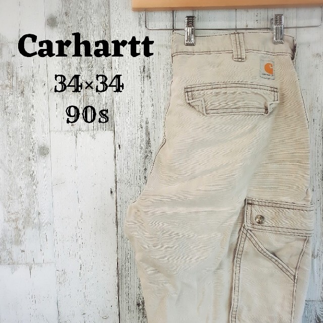 carhartt(カーハート)の希少90sカーハート34×34ペインターパンツカーゴ古着ボトムス白ホワイト メンズのパンツ(ペインターパンツ)の商品写真