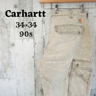 カーハート(carhartt)の希少90sカーハート34×34ペインターパンツカーゴ古着ボトムス白ホワイト(ペインターパンツ)