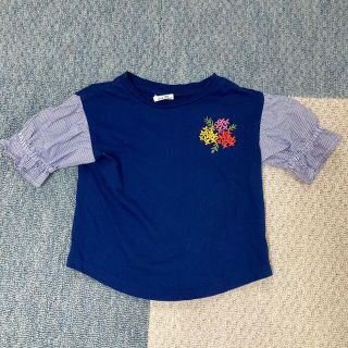 ブリーズ(BREEZE)のブリーズ 100 半袖 ネイビー 紺 女の子 花柄 ストライプ 半袖 夏(Tシャツ/カットソー)