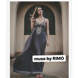 ミューズバイリモ(muse by rimo)の【美品超貴重】値下げ！muse by RIMO 刺繍ロングワンピース ネイビー(ロングワンピース/マキシワンピース)