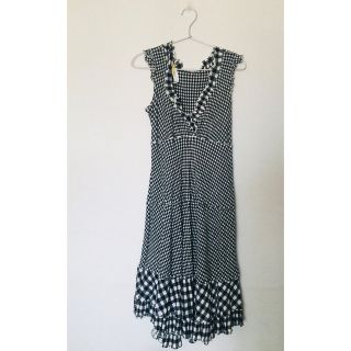 ツモリチサト(TSUMORI CHISATO)のツモリチサト♦︎ BLACK Whiteチェックワンピース　しわ加工(ロングワンピース/マキシワンピース)