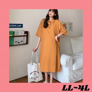 大きいサイズ 韓国 レディース Tシャツワンピース LL-4L OR(ロングワンピース/マキシワンピース)