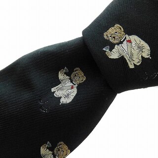 ラルフローレン(Ralph Lauren)のラルフローレン ネクタイ レギュラータイ クマ くま 総柄 刺繍 黒 ベージュ(ネクタイ)