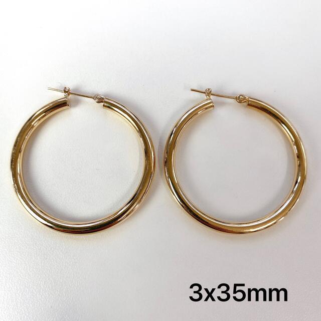 18金フープピアス ゴールド リングピアス 3x20mm ペア 18K 新品-