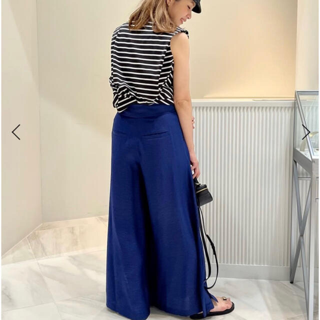 今期 未使用 タグ付 NOBLE ファジーリネンサイドスリットフレアパンツ