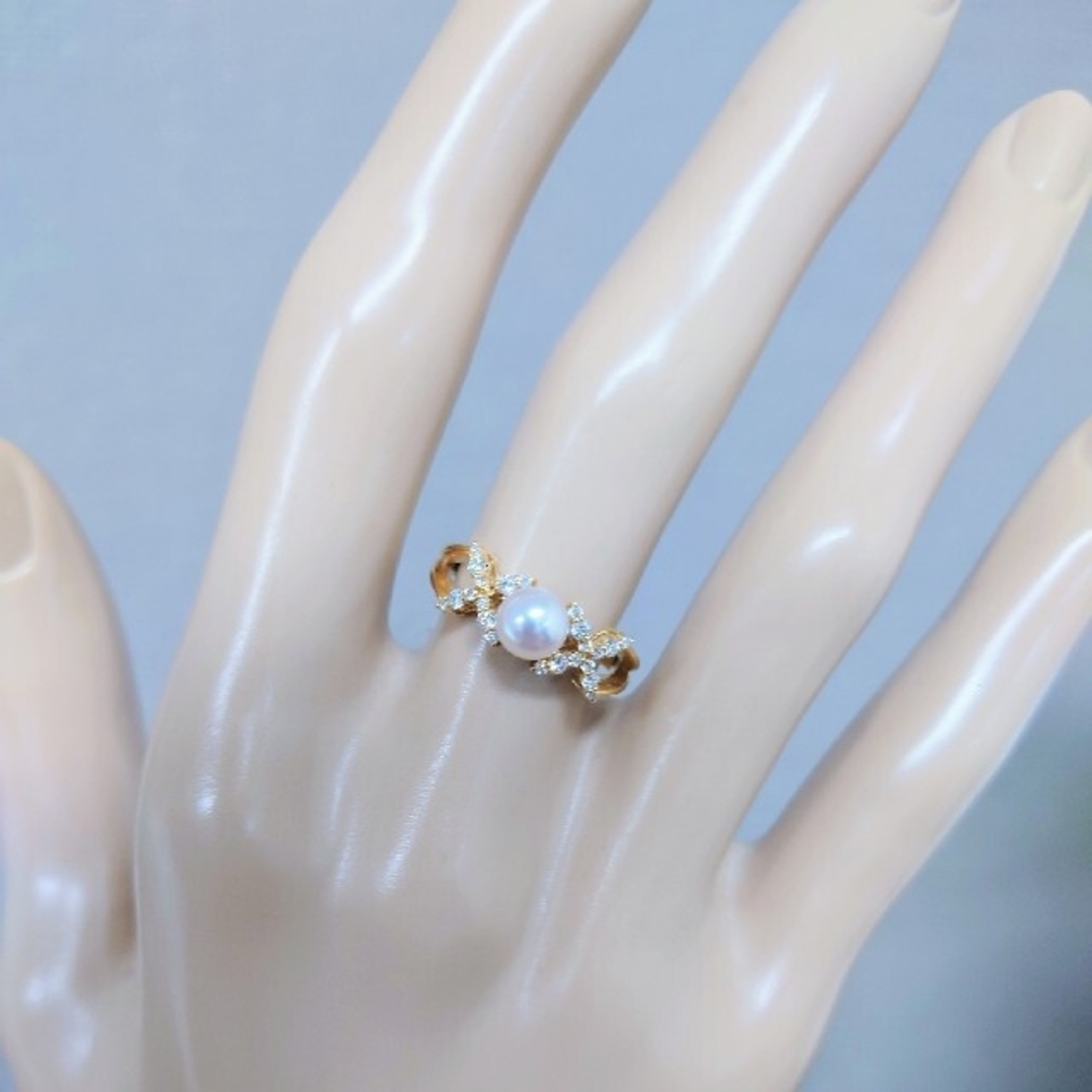 K18ダイヤベビーパールリング レディースのアクセサリー(リング(指輪))の商品写真