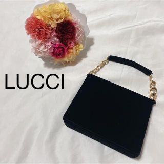 美品◎  LUCCI ルッチ パーティーバッグ 黒色　ベロア(その他)