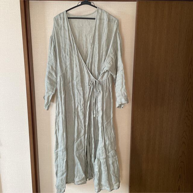 ネストローブ nest Robe リネン先染めガーゼカシュクールワンピース F