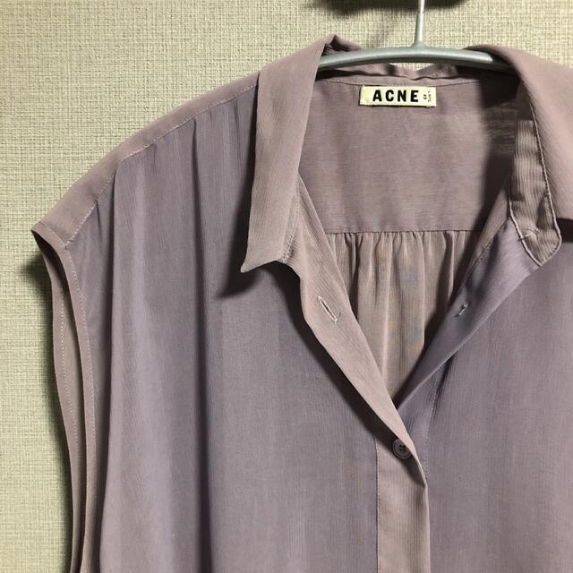 《acne》シフォン　ノースリーブ　シャツ　パープル(34)