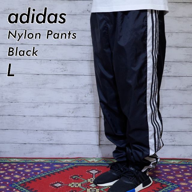 L adidas アディダス 刺繡ロゴ ナイロンパンツ ブラック ホワイト 黒 | フリマアプリ ラクマ