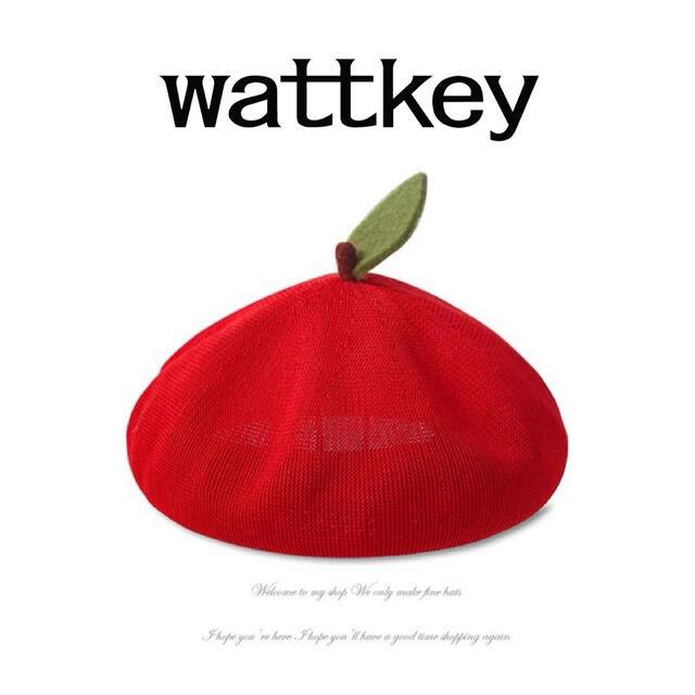 ベレー帽　りんご　フルーツ　大人用　レディース　かわいい　赤　レッド　ヘタ付き レディースの帽子(ハンチング/ベレー帽)の商品写真