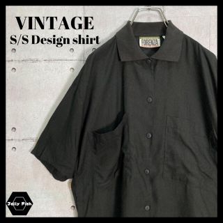 アートヴィンテージ(ART VINTAGE)の【レアデザイン】VINTAGE レーヨン ブラックシャツ 切替 半袖 US古着(シャツ)