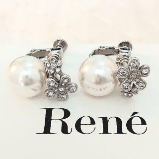 ルネ Rene イヤリング リボン ビジュー パール アクセサリー シルバー22cm横