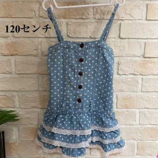 女の子　水玉デニムワンピース 120センチ(ワンピース)