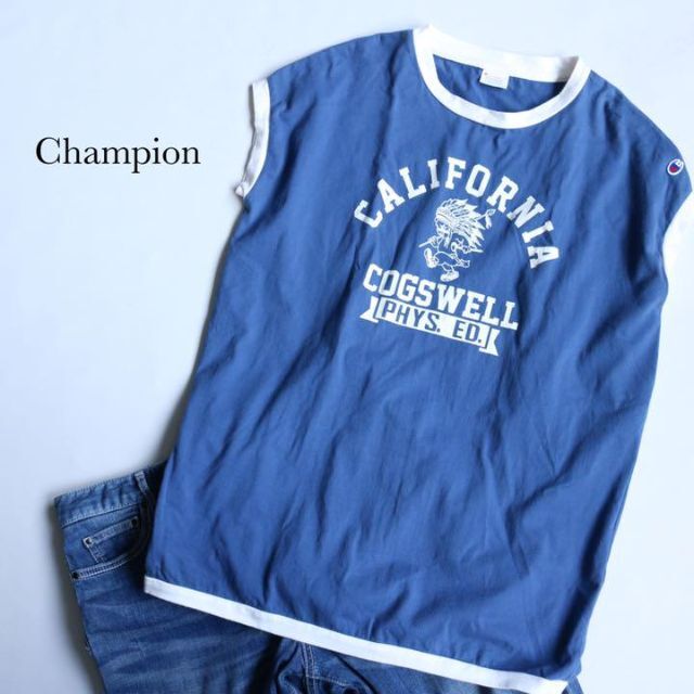 Champion(チャンピオン)のchampion✨ロゴ プリント 古着 リンガーTシャツ M フレンチスリーブ レディースのトップス(Tシャツ(半袖/袖なし))の商品写真