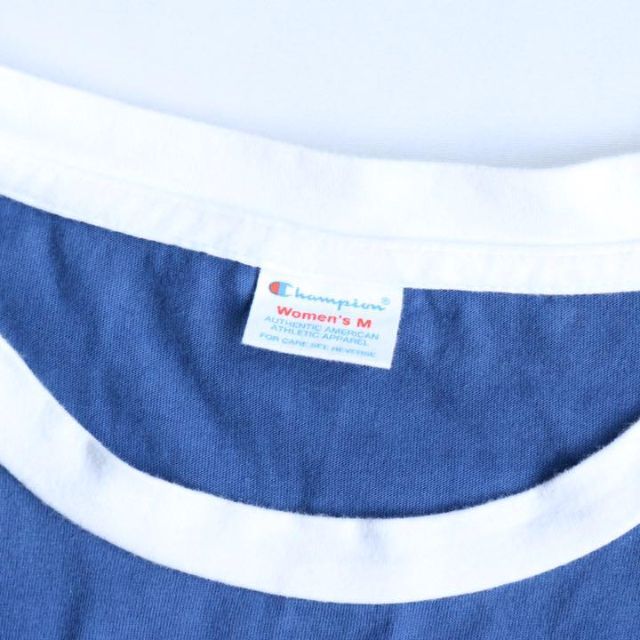 Champion(チャンピオン)のchampion✨ロゴ プリント 古着 リンガーTシャツ M フレンチスリーブ レディースのトップス(Tシャツ(半袖/袖なし))の商品写真