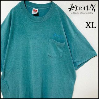 ヘインズ(Hanes)のメンズ服ロゴ刺繍半袖TシャツXL　古着屋 ブランド　ストリート系　春夏物 緑(Tシャツ/カットソー(半袖/袖なし))