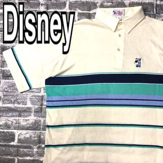 ディズニー(Disney)のUSA製 ディズニー☆ポロシャツ 90s ボーダー 希少 古着 ゆるだぼ y47(ポロシャツ)