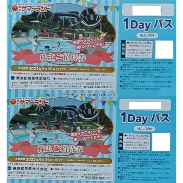 東京サマーランド1Dayパス 2枚 東京都競馬　株主優待