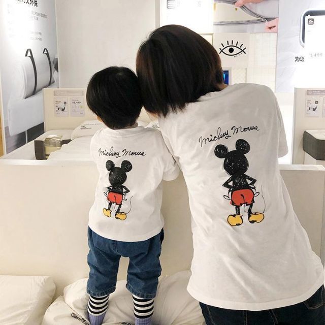 L ホワイト ミッキー半袖tシャツ ディズニー 親子 カップル お揃いペアルック Swoabbq9pz Tシャツ 半袖 袖なし Tdsc Sn