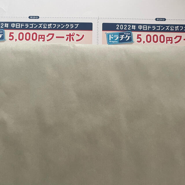 中日ドラゴンズ　ドラチケ  クーポン　5000円×2