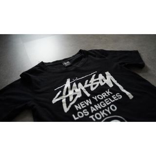 大特価★STUSSY WORLD TOUR TEE ブラック ladies S(Tシャツ(半袖/袖なし))