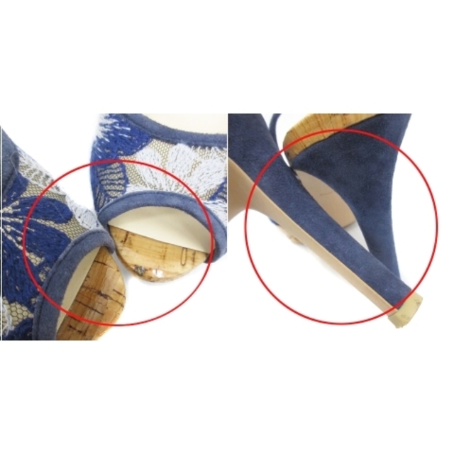 VII XII XXX(セヴントゥエルヴサーティ)のセブントゥエルブサーティ ストラップサンダル ハイヒール 花柄刺繍 24 紺 レディースの靴/シューズ(サンダル)の商品写真