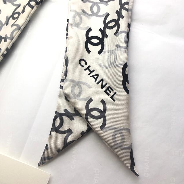 CHANEL ココマーク 柄 ツイリー スカーフ ホワイト