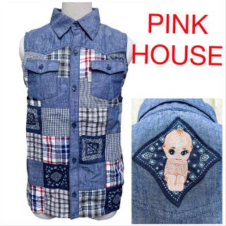 ピンクハウス(PINK HOUSE)のピンクハウス　キューピー　デニム　パッチワーク　ベスト　ノースリーブ　ブラウス(シャツ/ブラウス(半袖/袖なし))