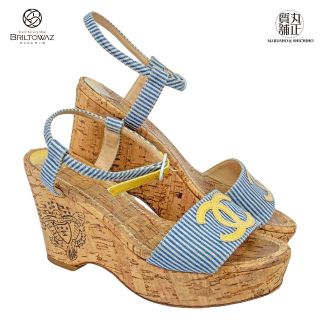 美品 CHANEL シャネル サンダル ウェッジソール 編み上げ 23cm - www